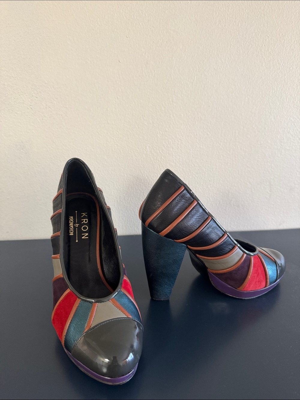 Kron by KronKron Multicolor Patchwork Leather Pumps - Black/Red/Blue